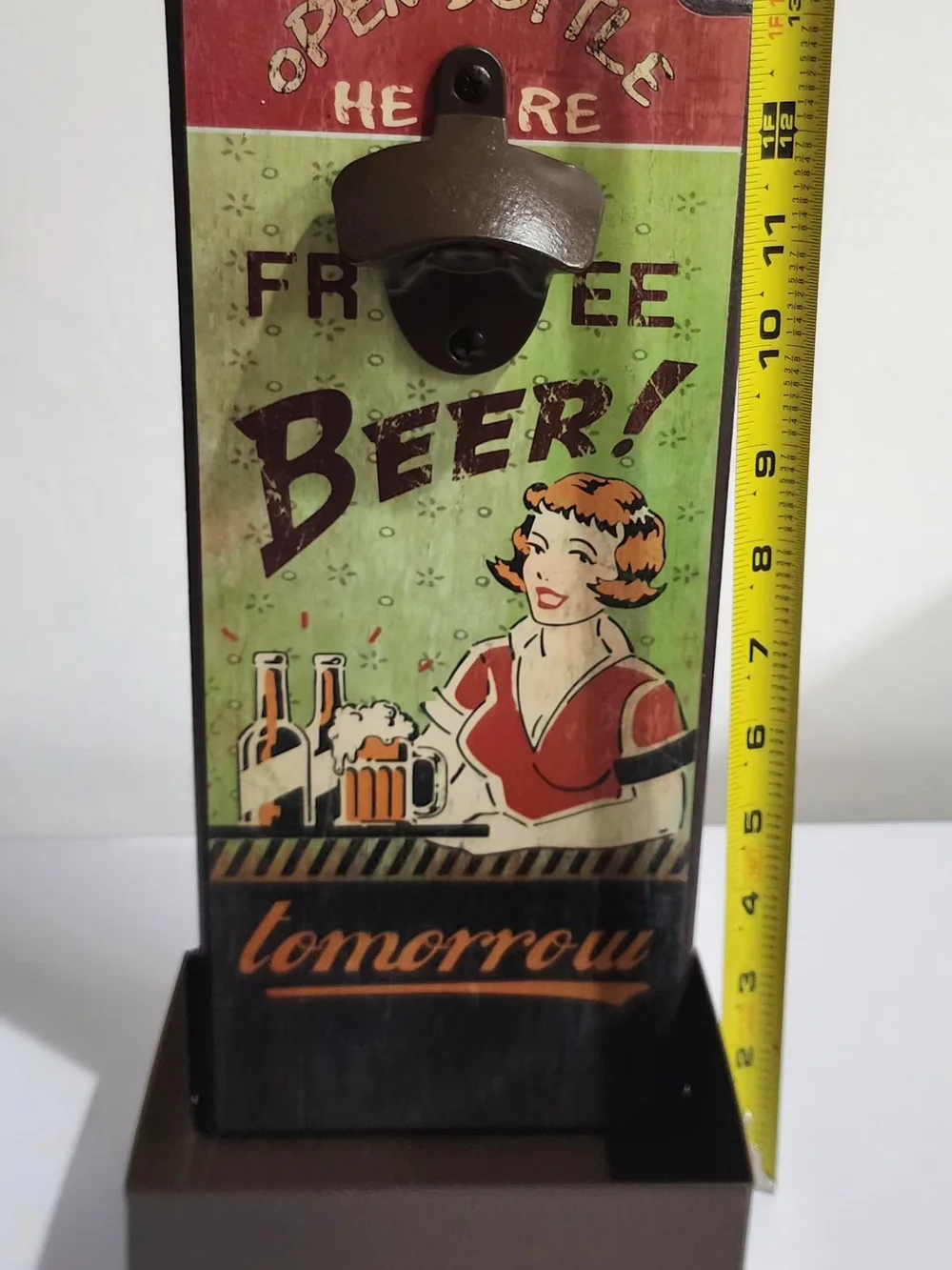 Vintage bar sign Wall Mount Bottle Opener Cap Catcher Free Beer Bar Decor